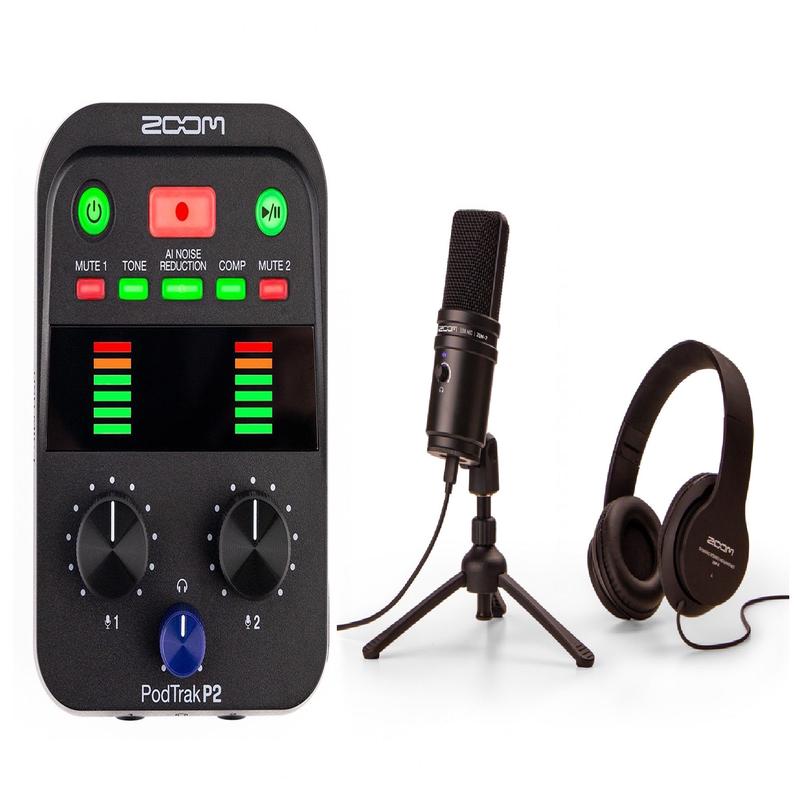 Zoom PodTrak P2 Podcast Recorder + 2 sets ZUM-2 USB Podcast Mic Pack