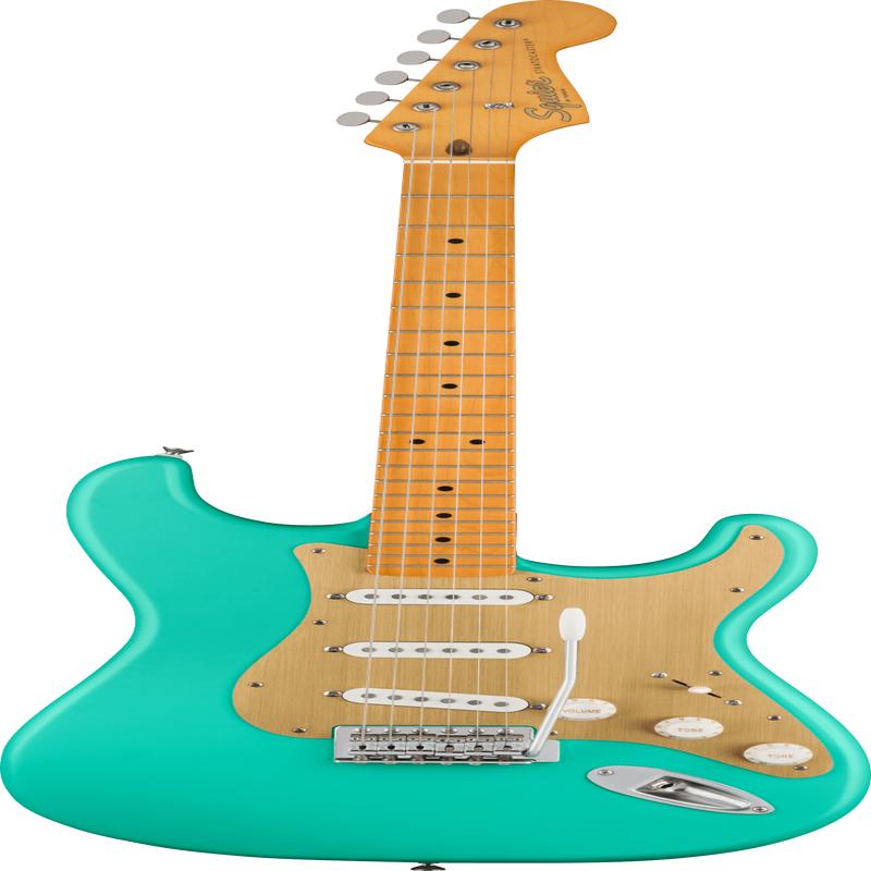 Squier 40th Anniversary Stratocaster, Vintage Edition, Maple Fingerboard, Gold Anodized Pickguard, Satin Sea Foam Green