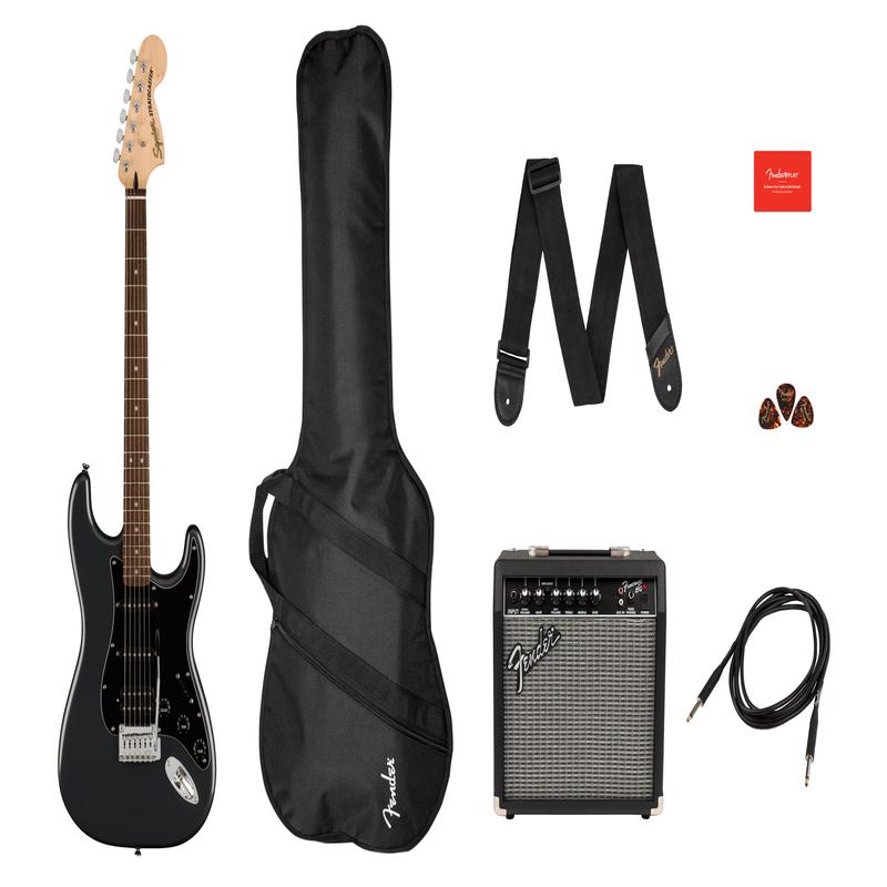 Squier Affinity Series Stratocaster HSS Pack, Laurel Fingerboard, Charcoal Frost Metallic, Gig Bag, 15G - 230V UK