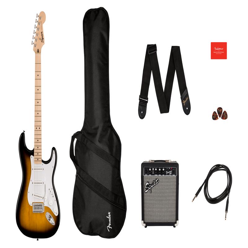 Squier Sonic Stratocaster Pack, Maple Fingerboard, 2-Color Sunburst, Gig Bag, 10G - 230V UK