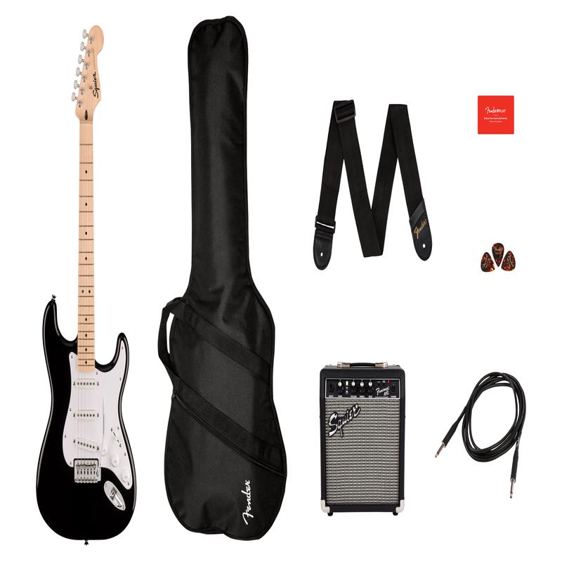 Squier Sonic Stratocaster Pack, Maple Fingerboard, Black, Gig Bag, 10G - 230V UK