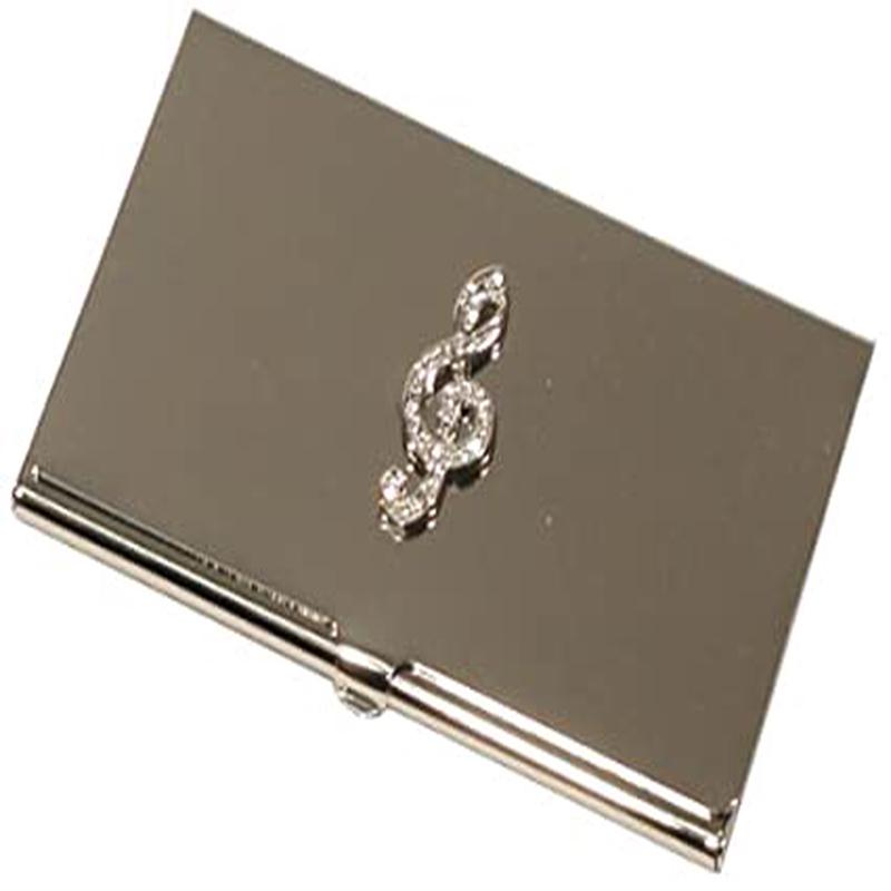 G-Clef w Rhinestone Business Card Holder Silver